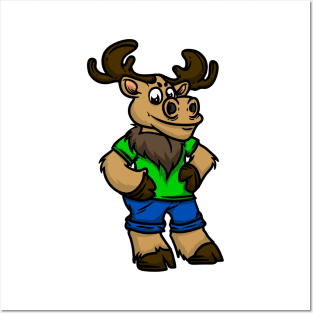 Cute Anthropomorphic Human-like Cartoon Character Elk in Clothes Posters and Art